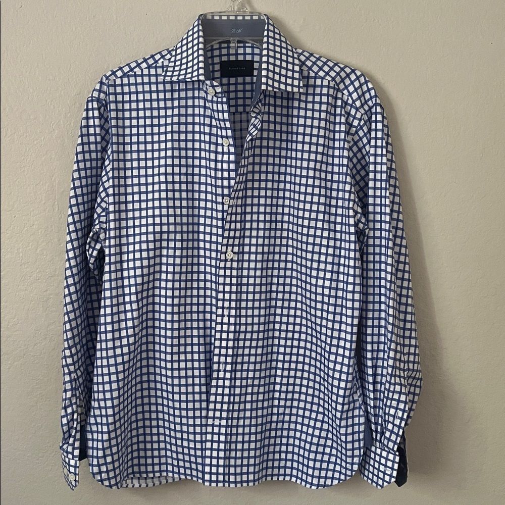 Alton Lane Men's Custom Fitted Blue and White Checkered Button-Up Shirt